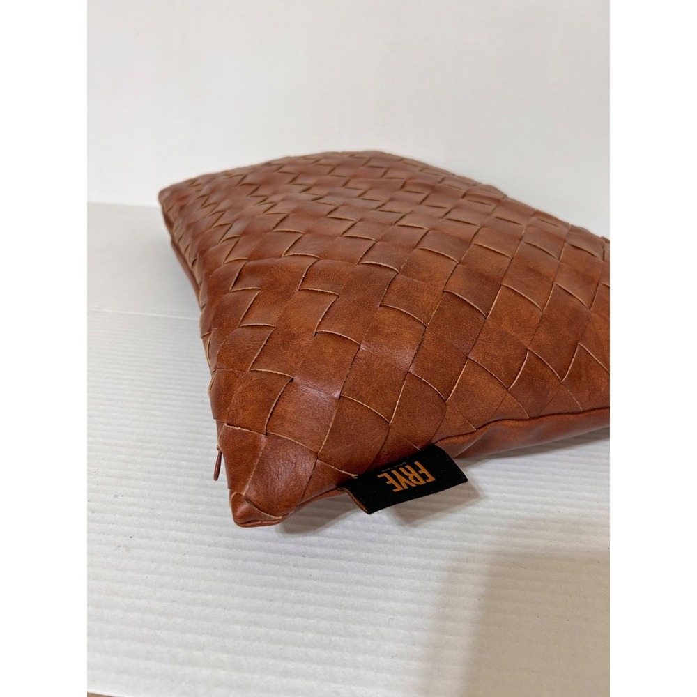 Frye Pillow Woven Brown Faux Leather  14" x 20" Rectangular Lumbar EUC - Picture 5 of 6